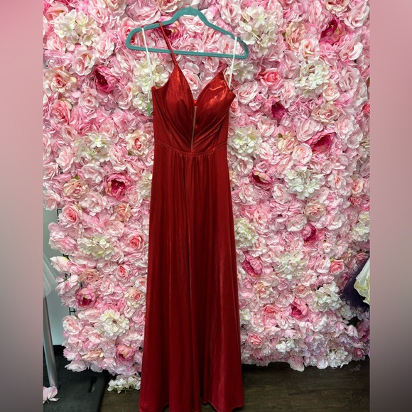 Cecilia Couture 2115 Hot Red Size 6 A Line Dress V Neck Tie Up Back NWT - Picture 3 of 7